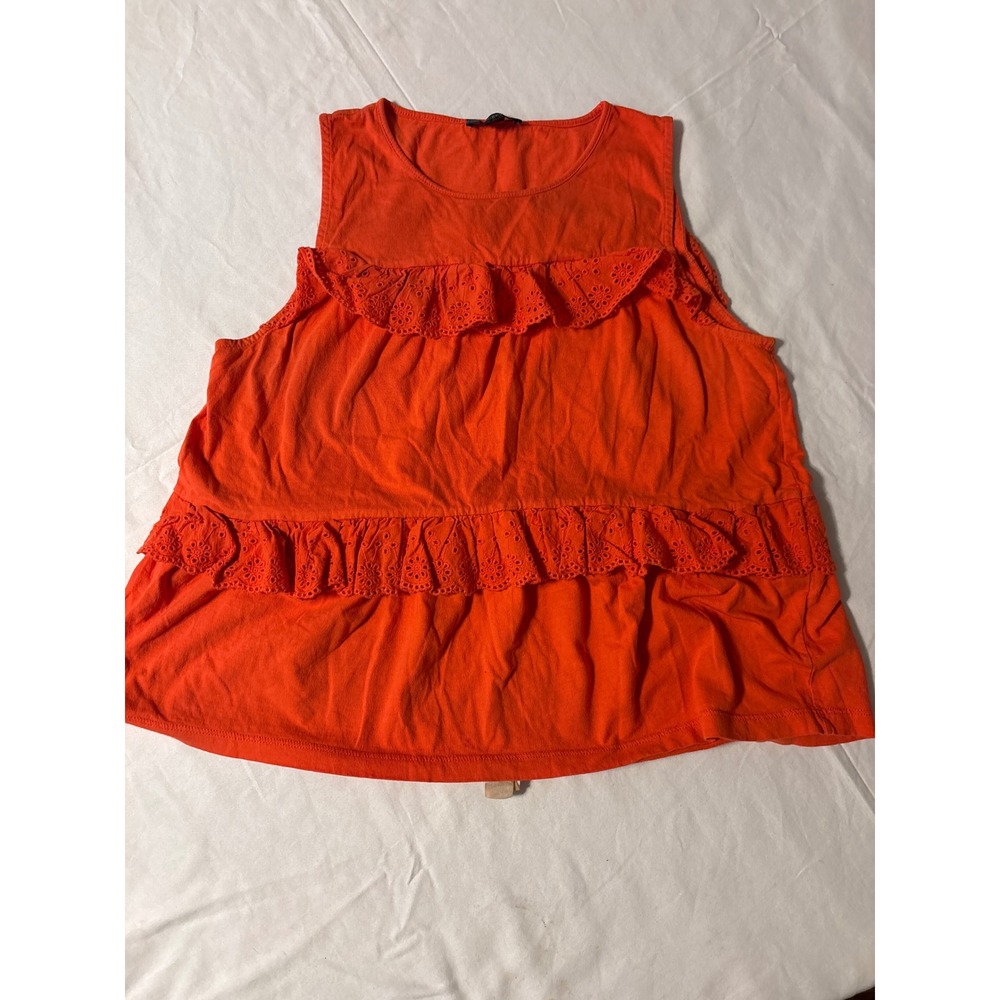 J.Crew Sleeveless Tank Top Womens S Orange Excellent Eyelet Lace Ruffle Tiered